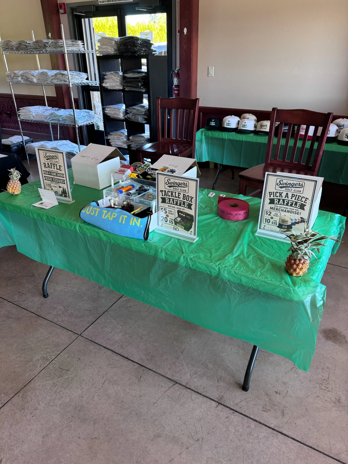 Launch-party merchandise and raffle table at High Cedars.